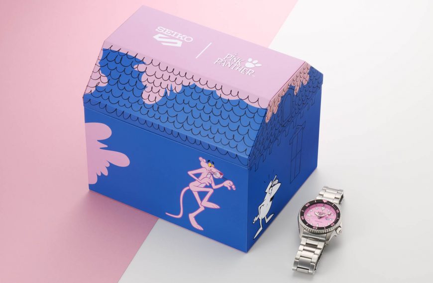 Montre Seiko – modèle Seiko 5 Sports Panthère Rose, photo extraite de l’article Seiko 5 Sports : Édition Panthère Rose en édition limitée.